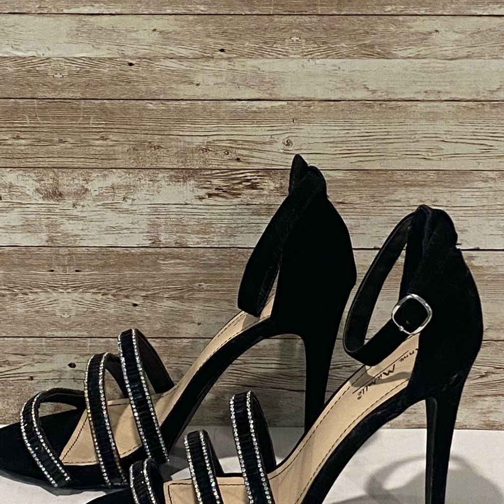 Anne Michele 5” heels with bling - felt like fabric.  Worn once. Size 9